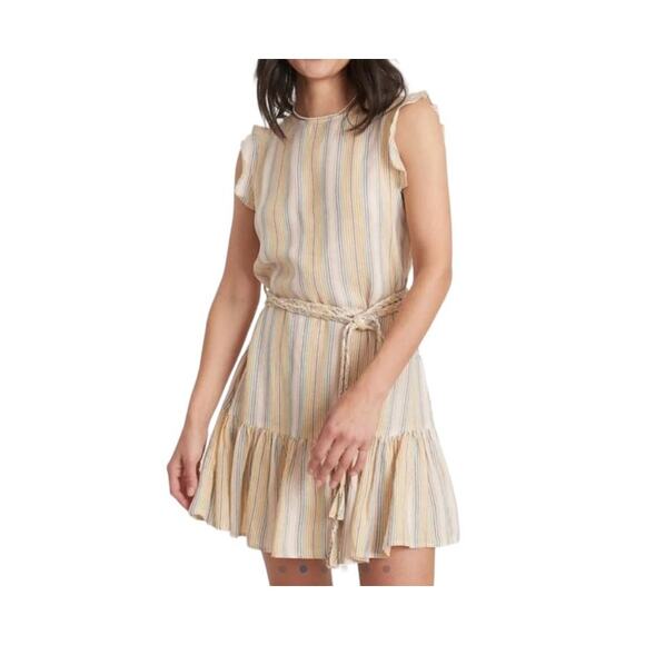 MARINE LAYER Laney Linen Blend Mini Dress in Beachy Stripe-Size L - Picture 3 of 10